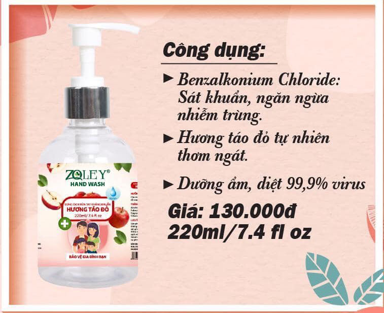 Dung Dịch Rửa Tay Sát Khuẩn Zoley 220ml
